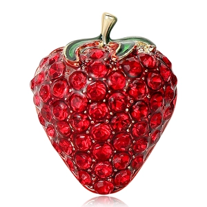 Broche Fraise en Alliage Strass Créative pour Femme Été Fruit Émail Rouge Bijoux Corsage Épingle Accessoire Cadeau