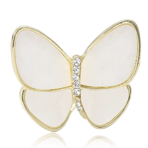 Broche papillon élégante avec ailes en nacre naturelle et strass brillants dorés