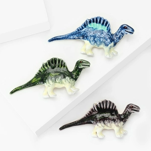 Cute cartoon dinosaur suit brooches in blue, green, and grey with smooth enamel finish