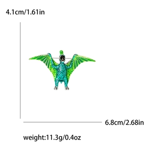Green enamel pterosaur brooch in silver-tone metal with 6.8x4.1cm size markings
