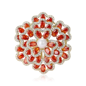 Eleganter Luxus Zirkon Künstliche Perle Blume Brosche Pin Für Damen Vergoldetes Kupfer Begonie Blumenschmuck Für Hochzeit Bankett Party