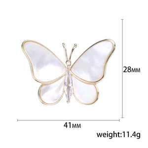 Elegant butterfly brooch with mother of pearl and zircon stones, 41mm by 28mm size