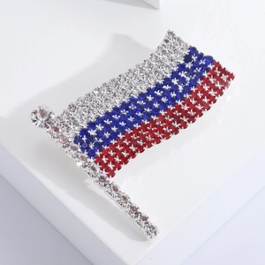 Luxury Russian flag brooch with sparkling rhinestones on a polished silver metal base