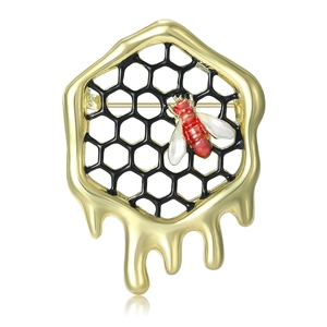 Broche Créative Abeille Nid d'Abeille Pour Femmes Alliage Plaqué Or Strass Émail Miel Dégoulinant Épingle À Écharpe Bijoux