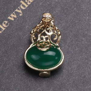 Hollow gourd earrings in s925 silver with green jasper and sparkling white diamonds