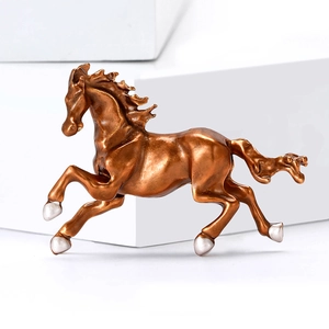 Macro detail of alloy white horse brooch showing realistic muscle and mane texture