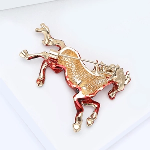 Detailed back view of the alloy gold horse brooch showing the secure pin fastening mechanism