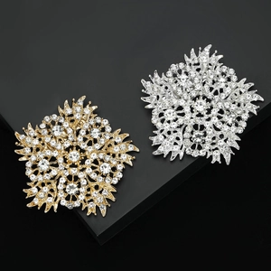 Luxury Alloy Rhinestone Sunflower Snowflake Brooch Elegant Gold Silver Starburst Breastpin For Women Suit Coat Jewelry