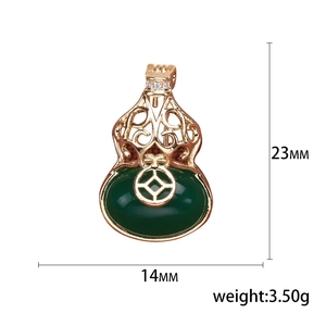 S925 silver gourd earrings with green jasper and hollow wave pattern, 23mm x 14mm