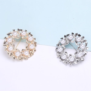 Elegante Broche de Corona de Aleación Con Perla Artificial de Imitación Moda Estilo Coreano Guirnalda de Flores Para Mujeres Boda Banquete Joyería