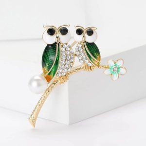 Vintage Legierung Emaille Strass Doppel Eule Brosche Mit Kunstperle Eleganter Vogel Anstecknadel Für Damen Hochzeit Schmuck