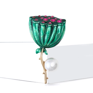 Vintage Emaille Lotossamenkapsel Brosche Für Damen Mit Rosa Strass Und Weißem Künstliche Perlenimitat Legierung Blumen Anstecknadel Schmuck