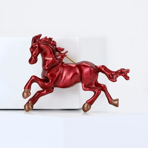 Fashionable alloy enamel white horse brooch for men suits with detailed dark red finish