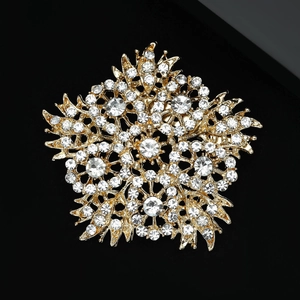 Elegant gold snowflake brooch with sparkling rhinestones for women's jewelry accessories