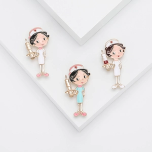 Cartoon Nurse Enamel Brooch Pin Alloy Drip Oil Medical Syringe Badge Creative Jewelry Gift For Medical Staff Women Accessories