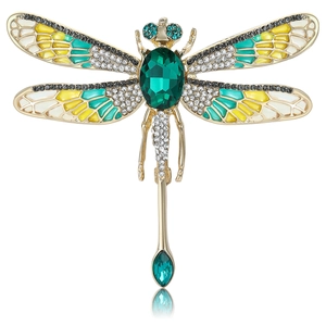 Moda Lega Spilla Libellula Per Donna Con Strass Verde E Ala Di Smalto Insetto Risvolto Pin Gioielli Accessori