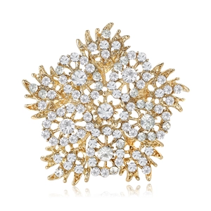 Elegant gold flower star brooch with sparkling rhinestones for women clothing
