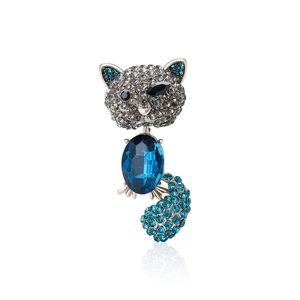 Fashion Alloy Rhinestone Cat Brooch Jewelry Elegant Animal Pin For Women Dress Suit Decoration Accessories Gift