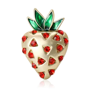 Broche Fraise Mignonne pour Femmes Alliage Strass Émail Fruit Pin Bijoux Mode Accessoires de Vêtement Décoration Cadeau