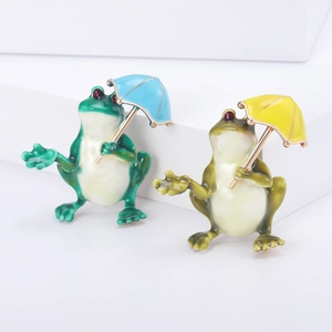 Mignonne Broche Grenouille Avec Parapluie Style Japonais Alliage Émail Épingle Animal pour Femme Mode Costume Manteau Chemise