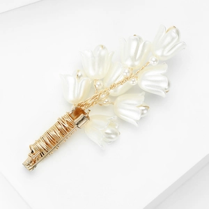 Elegant gold wire lily of the valley brooch with white pearls for suits and dresses