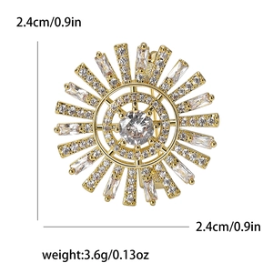 Eleganter Gold-Sonnenblumen-Brosche mit Mikrozirkonia und zentralem Kristallstein