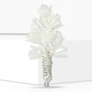 Elegant lily of the valley brooch with white pearls and silver wire craftsmanship