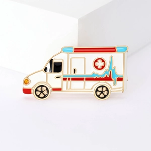 Broche en Émail d'Ambulance de Dessin Animé Battito ECG Coeur Badge Médical Infirmière Docteur Épinglette pour Femmes Bijoux en Alliage
