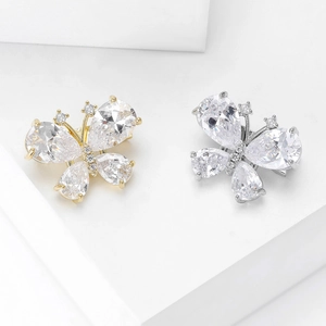 Mini Butterfly Brooch Pin For Women Zirconia Copper Gold Silver Plated Fashion Shirt Hidden Button Corsage Jewelry Gift