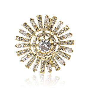 Eleganter Sonnenblumen-Anstecker aus Gold mit Zirkonia-Mikropflaster und Hauptstein