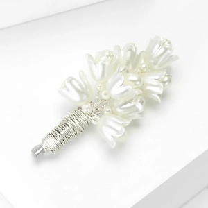 Exquisite handmade lily of the valley brooch with pearl luster and silver wire wrapping