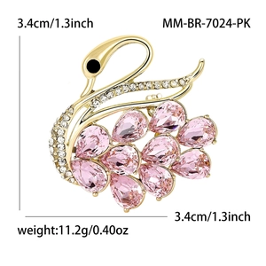 Luxury gold swan brooch with pink crystal and zircon micro-paving for women