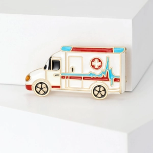 Broche ambulance en émail avec croix rouge et ligne de battement de cœur pour médecins