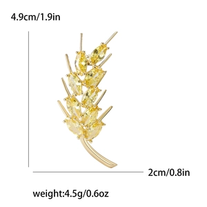 Golden wheat brooch with yellow marquise gems showing 4.9cm height dimensions