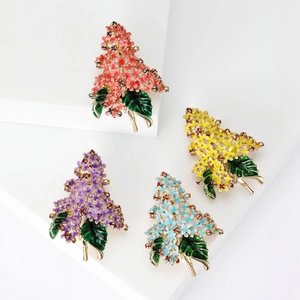 Vintage Alloy Enamel Lilac Floral Brooch Pin For Women Pastoral Style Fresh Flower Cluster Corset Pin Accessory