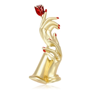 Creative Alloy Hand Holding Red Rose Brooch Pin Enamel Drip Oil Plated Vintage Fashion Clothing Accessories For Women Men Gift Jewelry