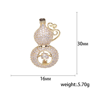 Luxury gold gourd brooch with micro-paved white zircons and center dancing stone detail
