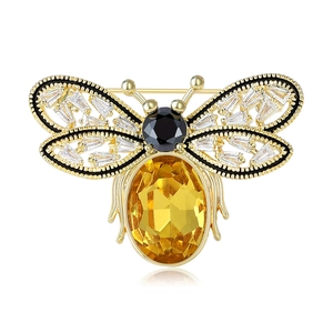 Broche abeille dorée élégante avec pierre jaune précieuse et zircons blancs brillants