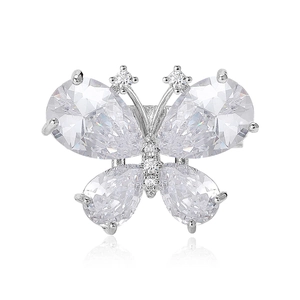 Broche Papillon Élégante pour Femme Base en Cuivre Incrustée de Strass Épingle à Vêtements Simple et Mode Accessoire