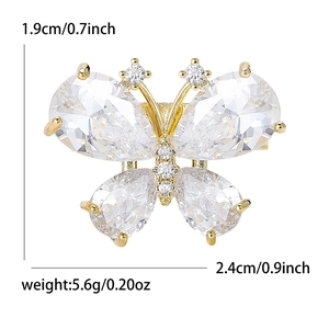 Elegant gold butterfly brooch with crystal rhinestones and size measurements