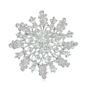 Elegant silver alloy snowflake brooch with sparkling rhinestones for women suit