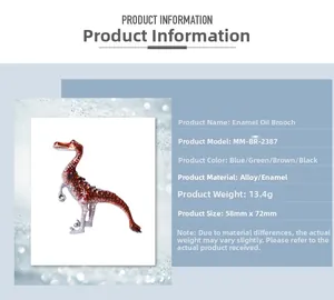 Detail specifications of a colorful enamel dinosaur brooch made of alloy and oil drip