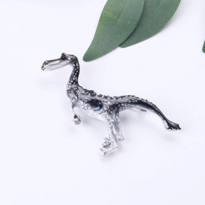Cute cartoon long-neck dinosaur enamel brooch pin with gray and white metal details