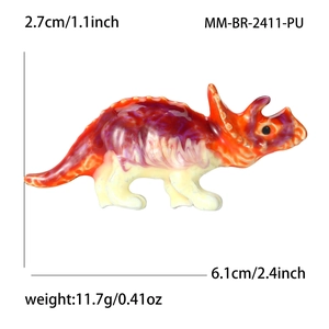 Broche dinosaure en émail avec dégradé orange et violet, dimensions de 6,1 cm de long