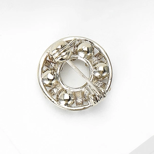 Silver rhinestone round brooch with metal balls and safety pin for scarves and shawls