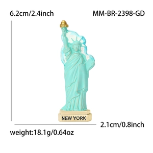 Broche Statue de la Liberté créative en bleu et or avec détails de mesure de taille