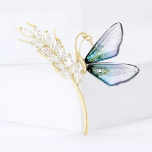 Elegant Wheat Ear Butterfly Brooch Pin For Women Fashion Micro Pave Zirconia Copper High Grade Corsage Jewelry Accessories