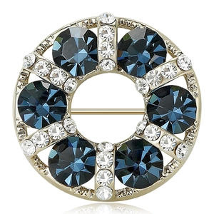 Vintage Rhinestone Round Circle Brooch For Women Luxury Copper Geometric Flower Wreath Breastpin Silk Scarf Buckle Party Fashion Jewelry