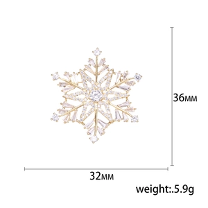 Elegant 3D snowflake zircon brooch in gold finish for women jackets and coats