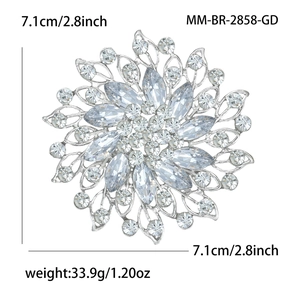 Detailansicht der Blumenbrosche mit Marquise-Strasssteinen und genauen Größenangaben